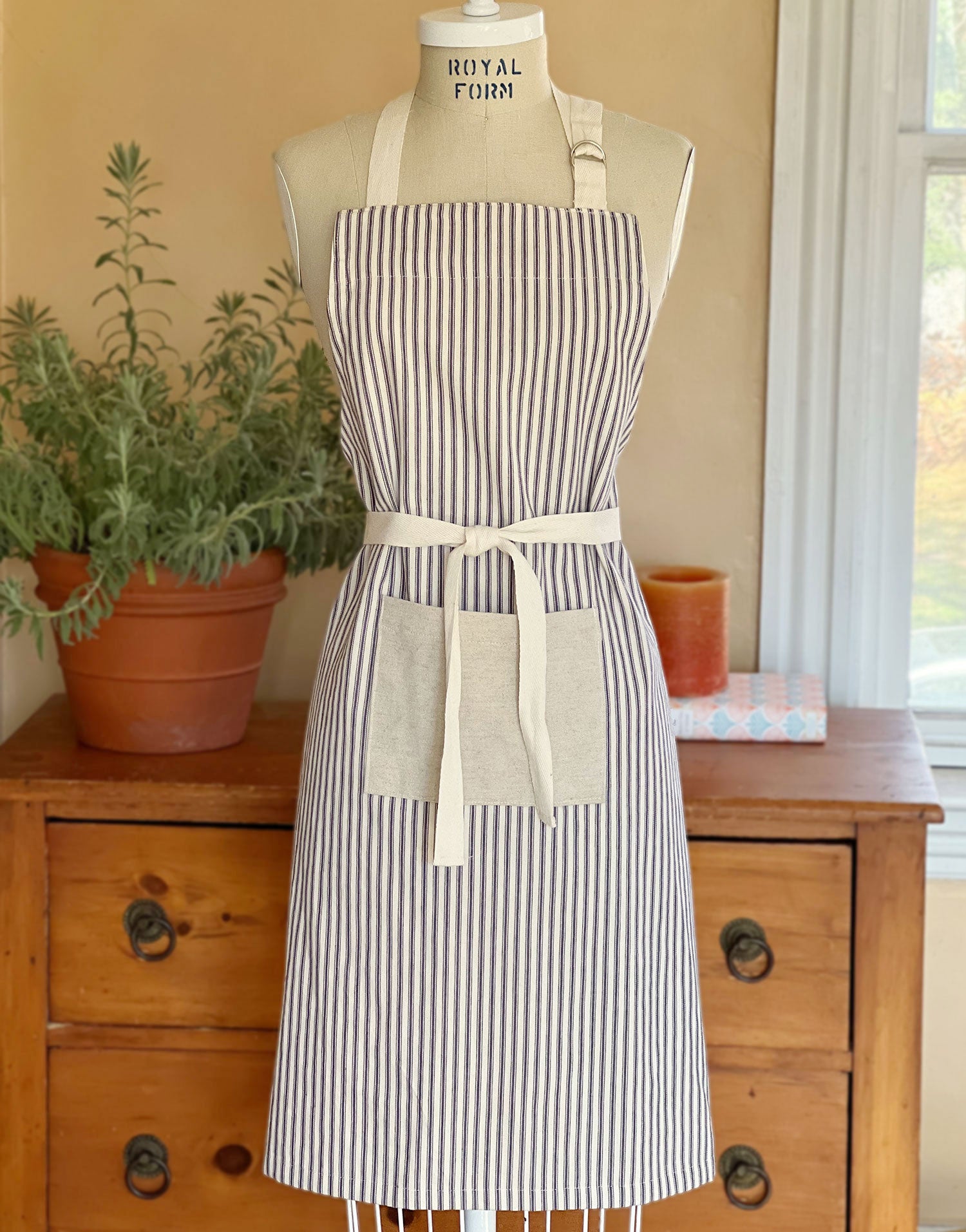 Striped apron on sale